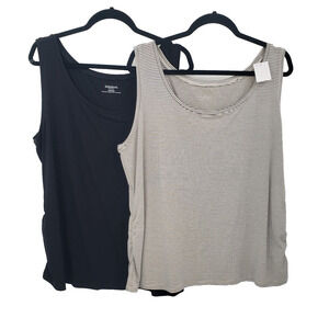 Motherhood Maternity Tank Top Lot Of 2 Plus 2x Solid Black Cream Black Striped